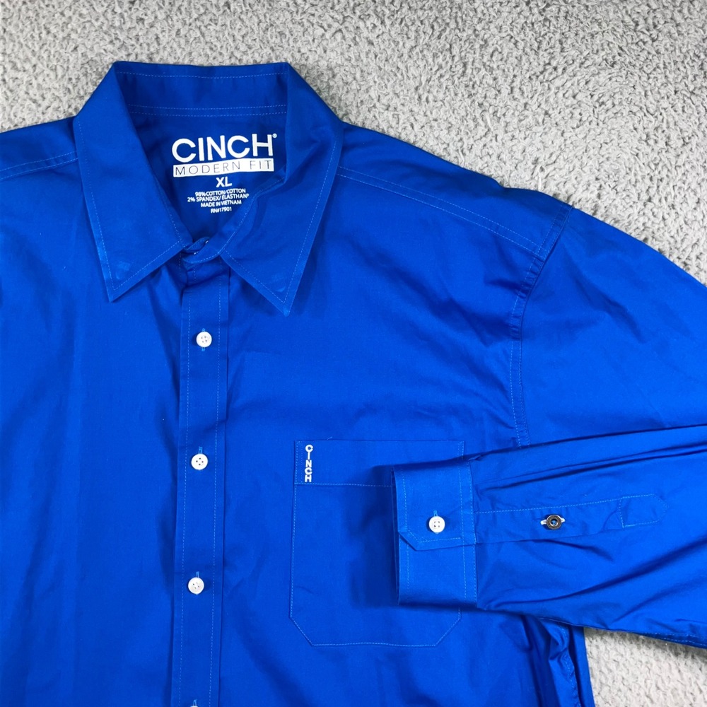 CINCH‎ Button Front Modern Fit Shirt Men XL Long Sleeve Royal Blue